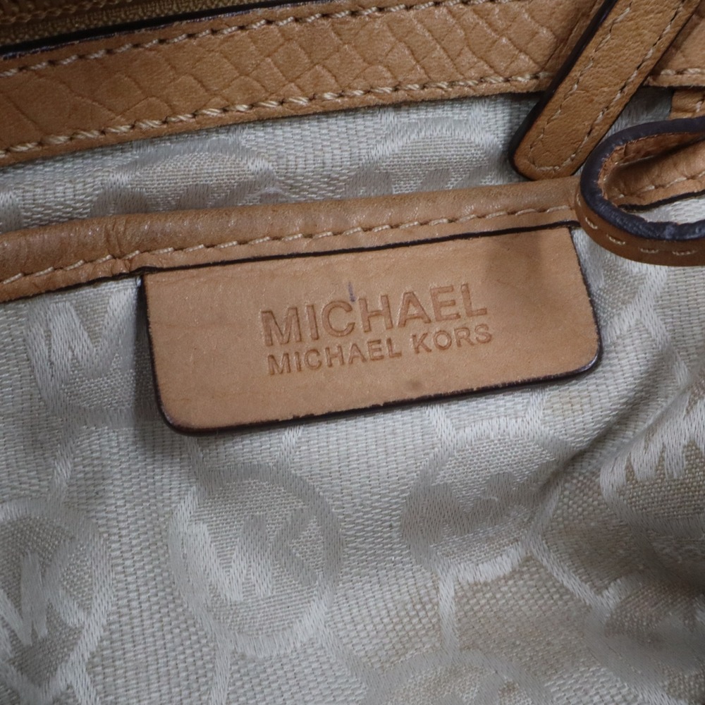 Michael Kors Tote Bag Large Tan Leather Python Embossed Gold Buckle Satchel - Picture 11 of 13